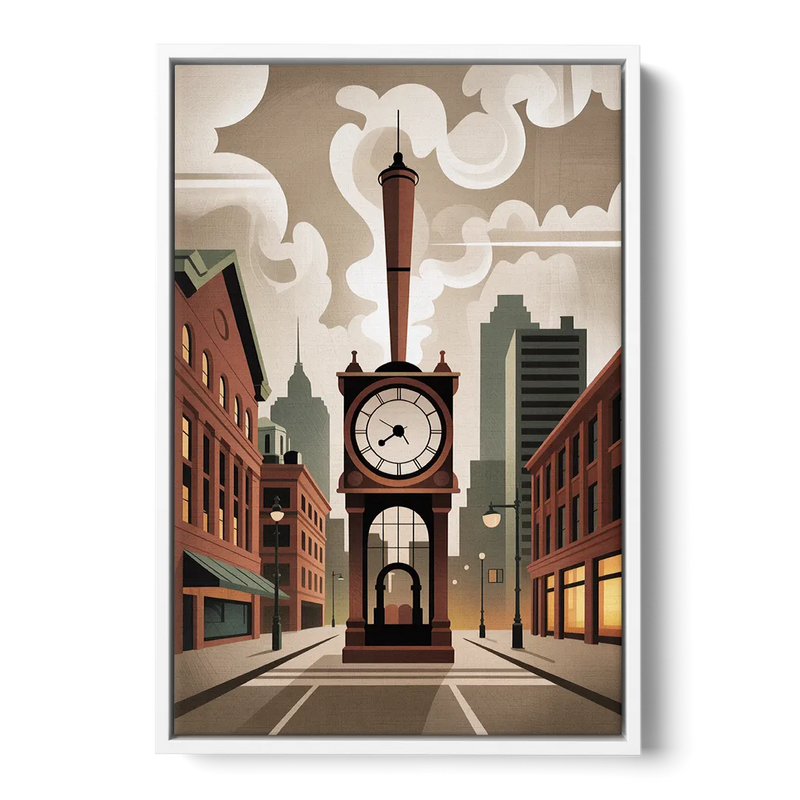Gastown Steam Clock Front - White Canvas Wall Art