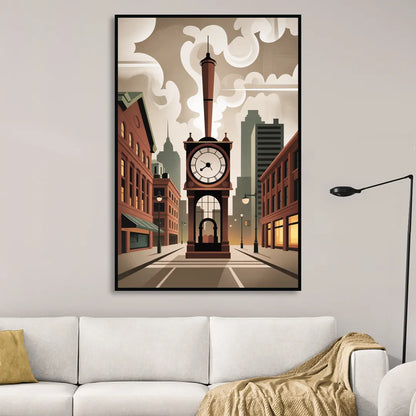 Gastown Steam Clock Sitting Room - Black Canvas Wall Art