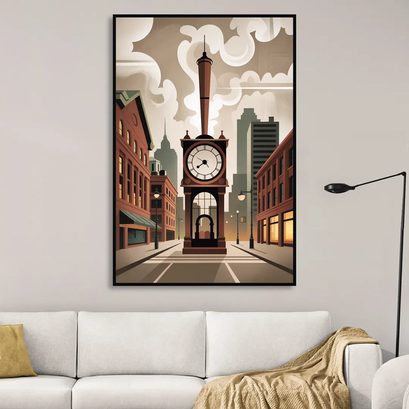 Gastown Steam Clock Sitting Room - Black Canvas Wall Art