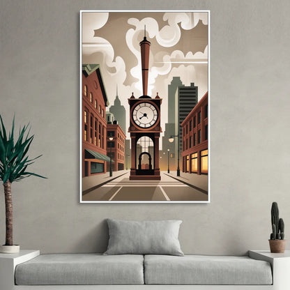 Gastown Steam Clock Sitting Room - White Canvas Wall Art