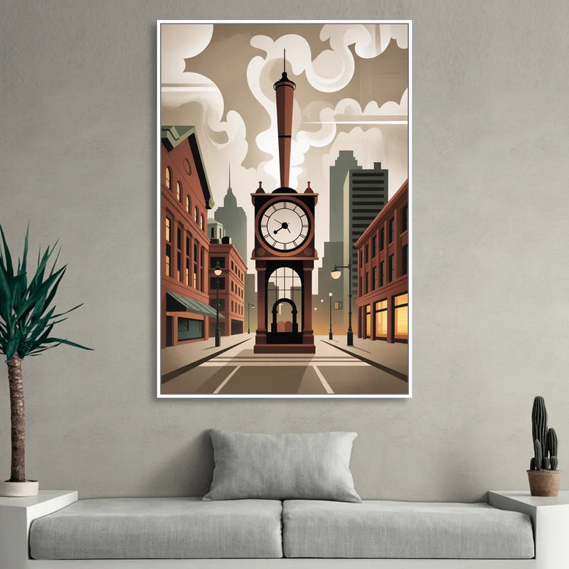 Gastown Steam Clock Sitting Room - White Canvas Wall Art