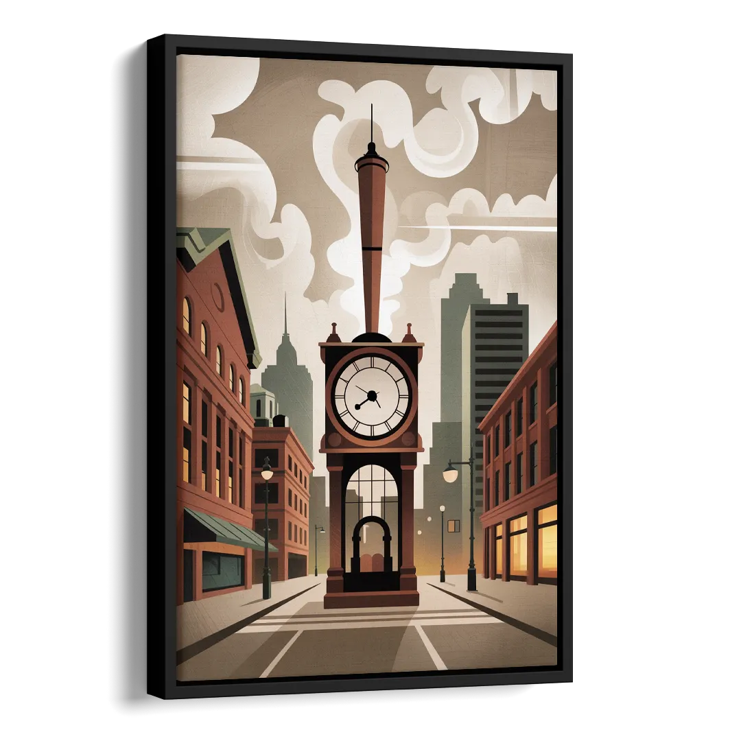 Gastown Steam Clock Side - Black Canvas Wall Art