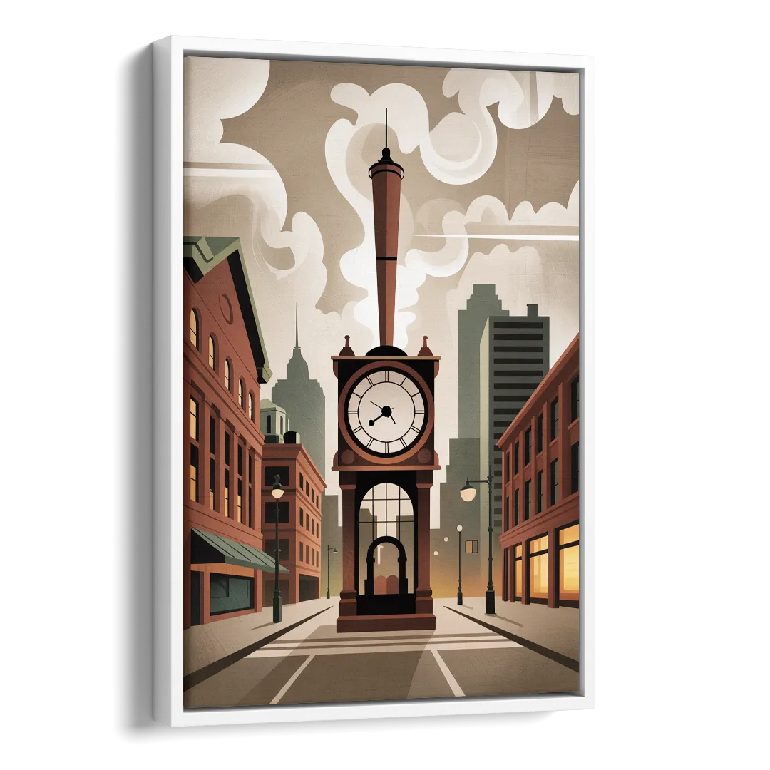 Gastown Steam Clock Side - White Canvas Wall Art