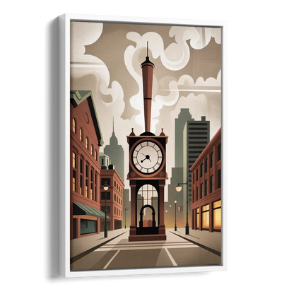 Gastown Steam Clock Side - White Canvas Wall Art
