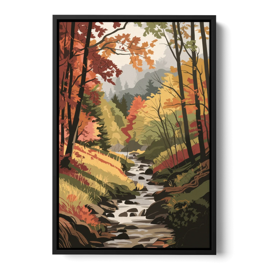 Gatlinburg Autumn Forest View - Black Framed Canvas Wall Art - Front