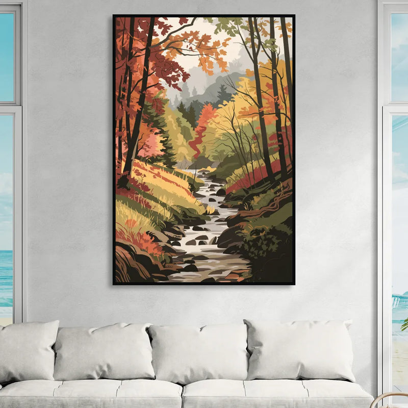 Gatlinburg Autumn Forest View Sitting Room - Black Canvas Wall Art