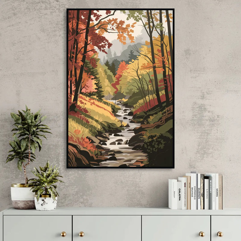 Gatlinburg Autumn Forest View Living Room - Black Canvas Wall Art