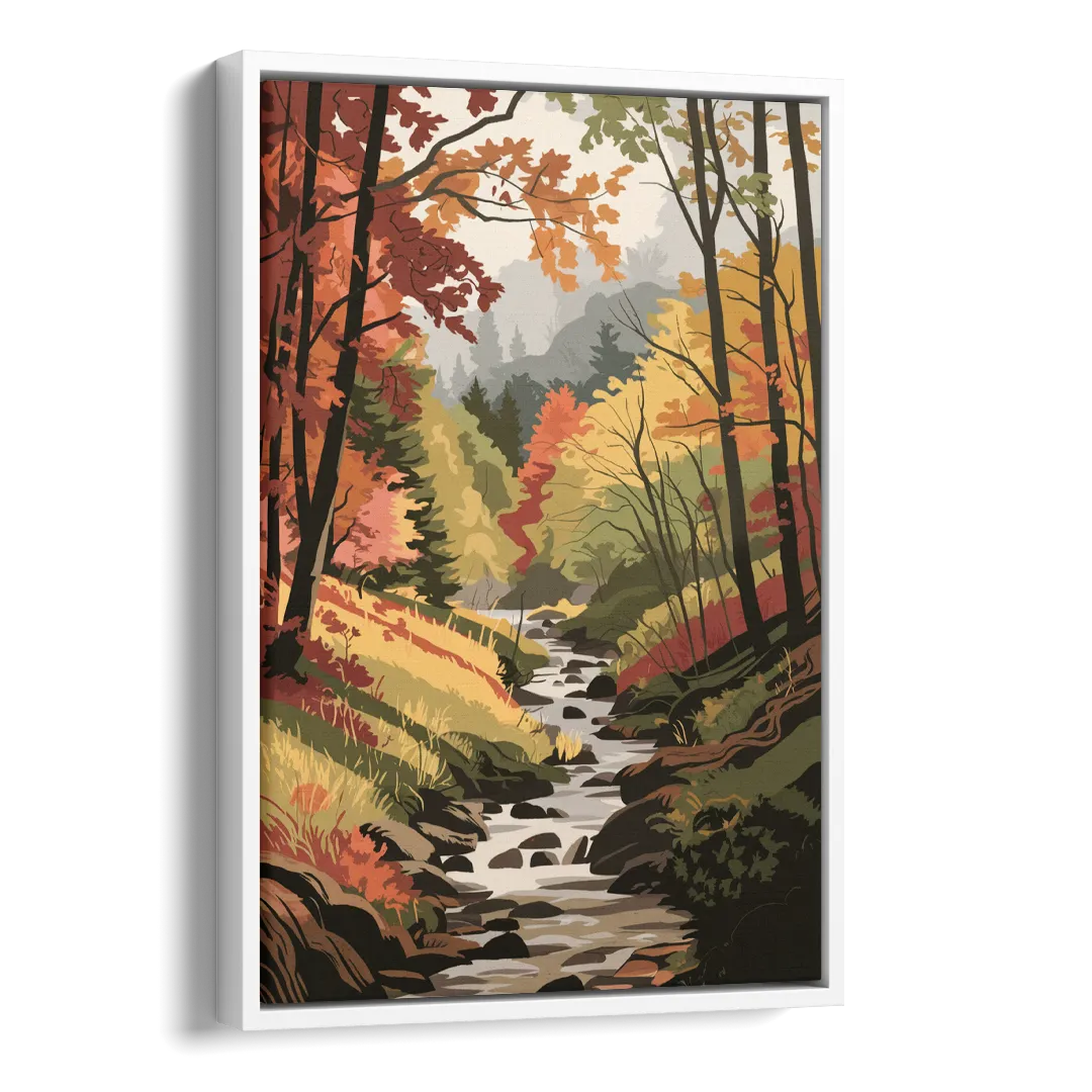 Gatlinburg Autumn Forest View Side - White Canvas Wall Art