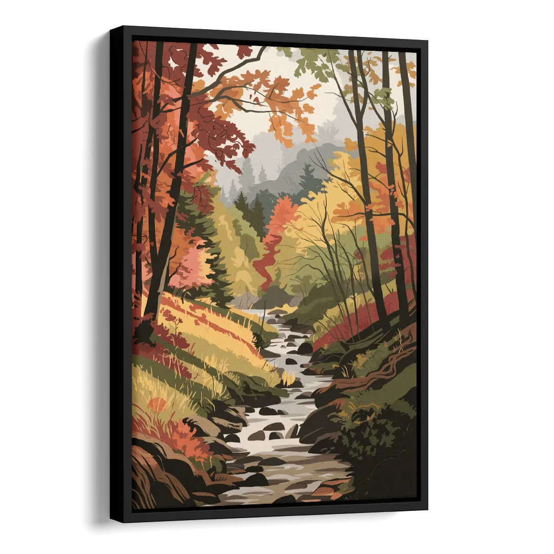 Gatlinburg Autumn Forest View Side - Black Canvas Wall Art