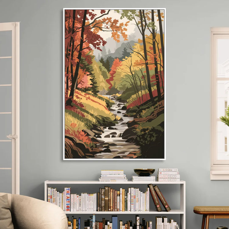 Gatlinburg Autumn Forest View Living Room - White Canvas Wall Art