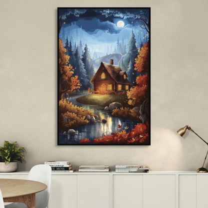 Gatlinburg Cabin in the Woods Sitting Room - Black Canvas Wall Art
