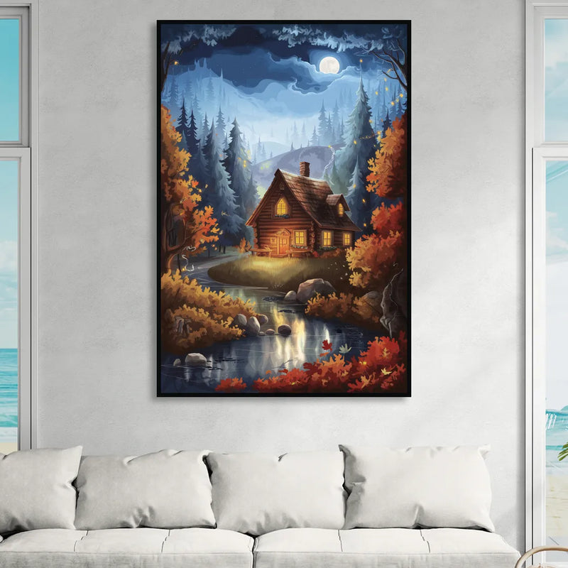 Gatlinburg Cabin in the Woods Living Room - Black Canvas Wall Art