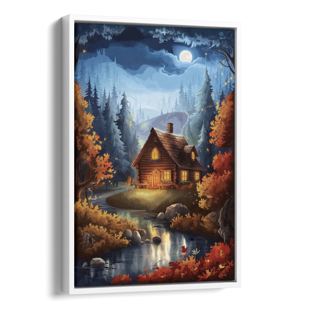 Gatlinburg Cabin in the Woods Side - White Canvas Wall Art