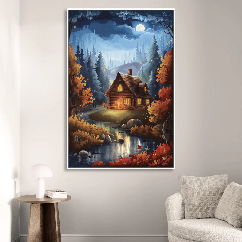 Gatlinburg Cabin in the Woods Sitting Room - White Canvas Wall Art