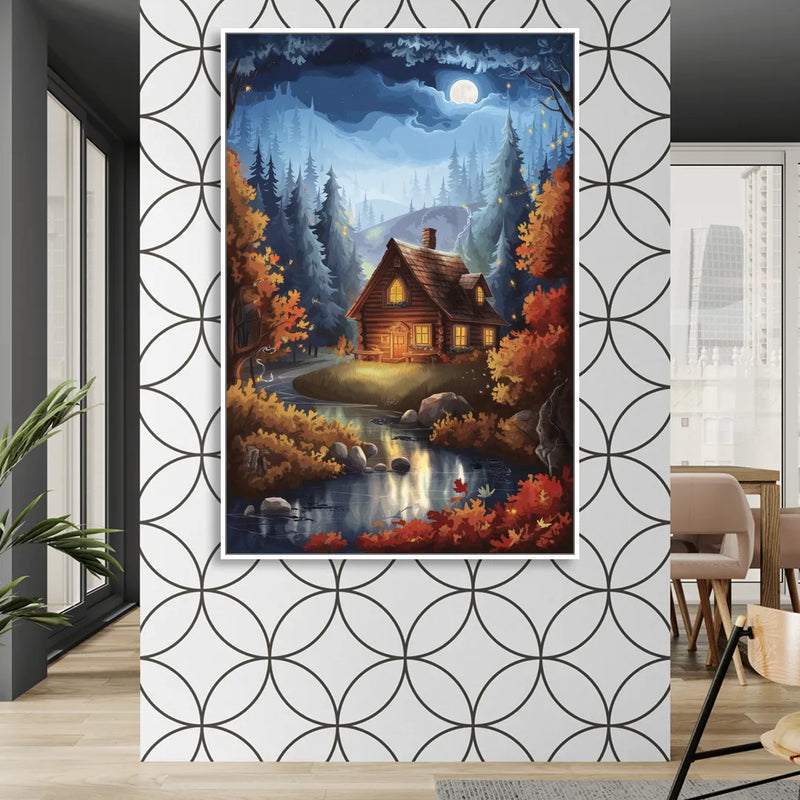 Gatlinburg Cabin in the Woods Living Room - White Canvas Wall Art