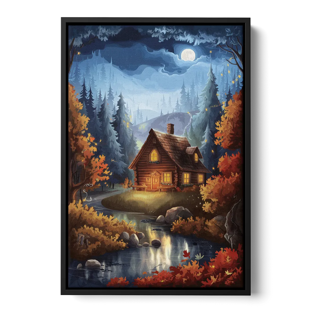 Gatlinburg Cabin in the Woods Front - Black Canvas Wall Art