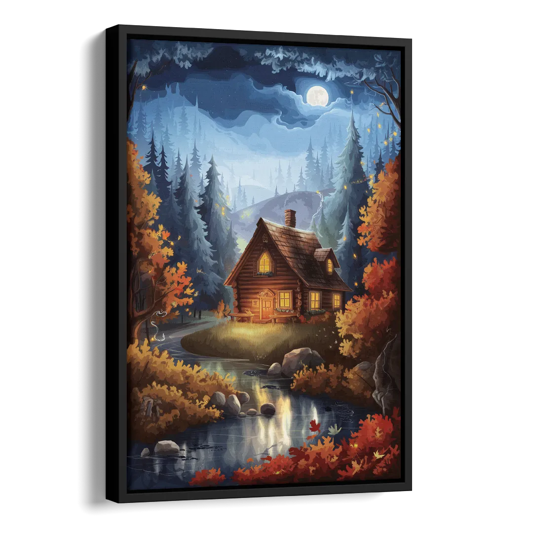 Gatlinburg Cabin in the Woods Side - Black Canvas Wall Art