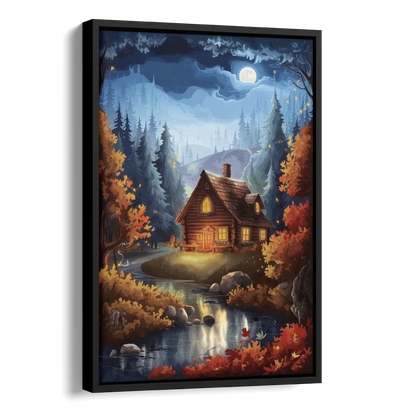 Gatlinburg Cabin in the Woods Side - Black Canvas Wall Art