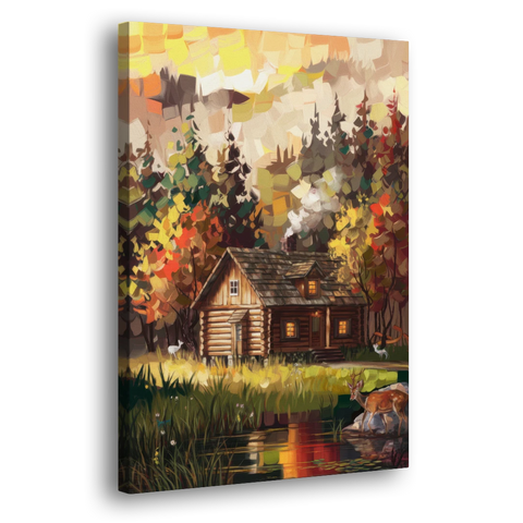 Gatlinburg Cabin in the Woods Rustic - Canvas Wall Art - Side