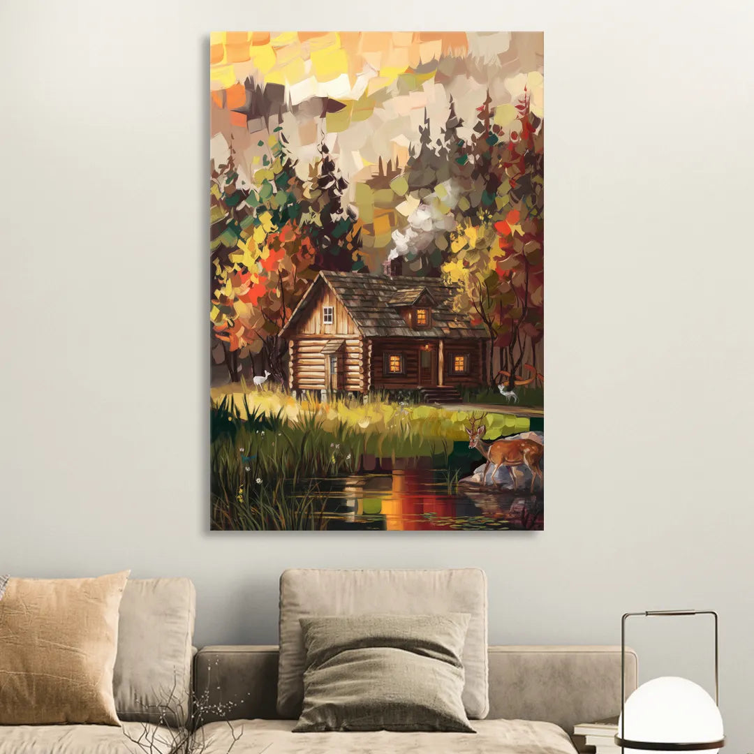 Gatlinburg Cabin in the Woods Rustic Living Room - Canvas Wall Art