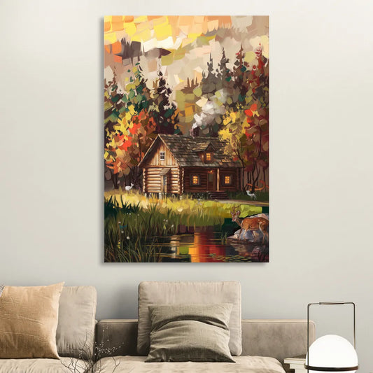 Gatlinburg Cabin in the Woods Rustic Living Room - Canvas Wall Art