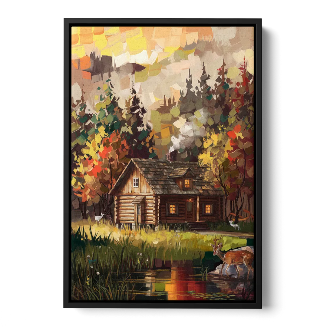 Gatlinburg Cabin in the Woods Rustic Front - Black Canvas Wall Art