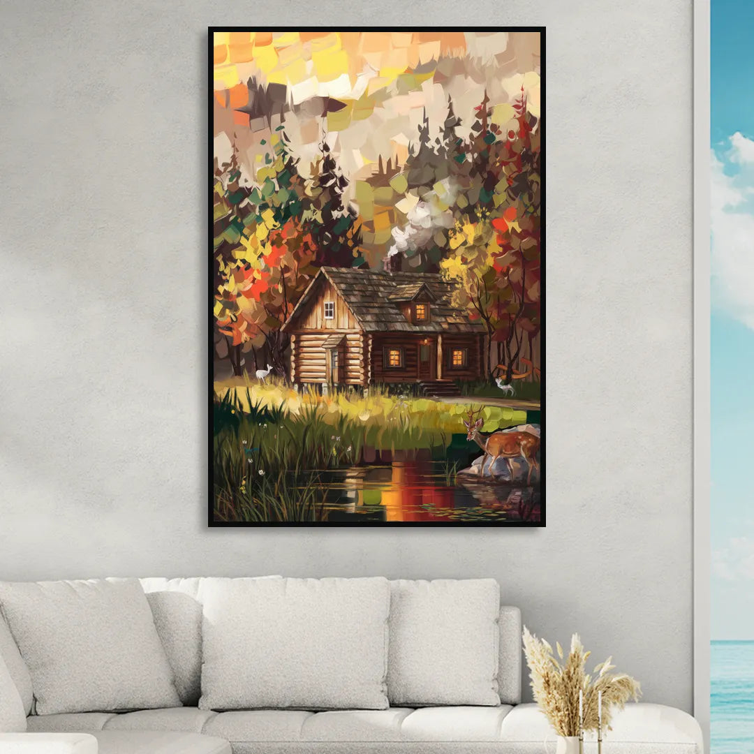 Gatlinburg Cabin in the Woods Rustic Sitting Room - Black Canvas Wall Art