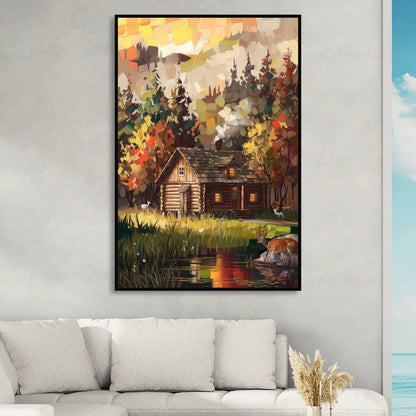 Gatlinburg Cabin in the Woods Rustic Sitting Room - Black Canvas Wall Art