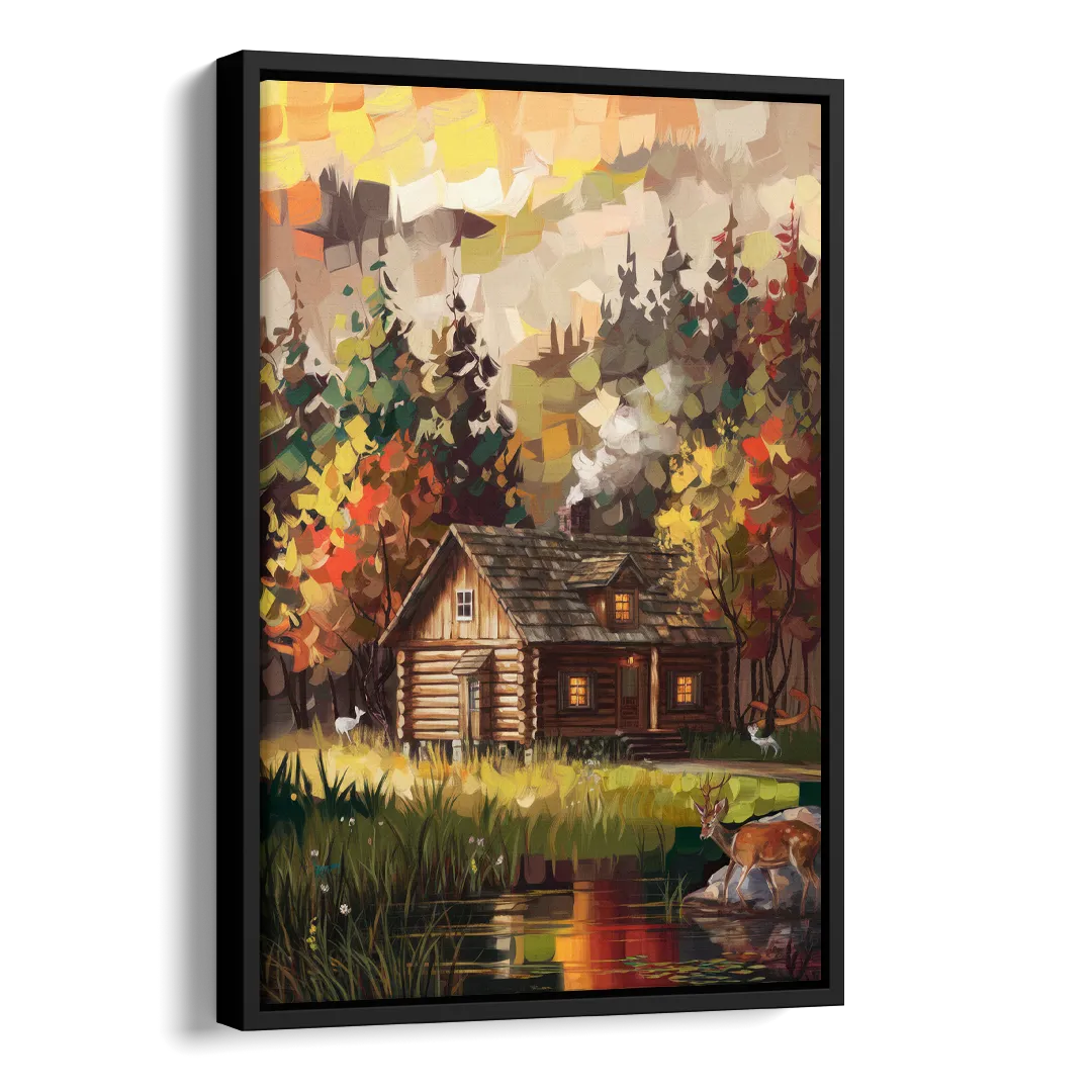 Gatlinburg Cabin in the Woods Rustic Side - Black Canvas Wall Art