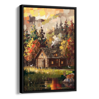Gatlinburg Cabin in the Woods Rustic Side - Black Canvas Wall Art