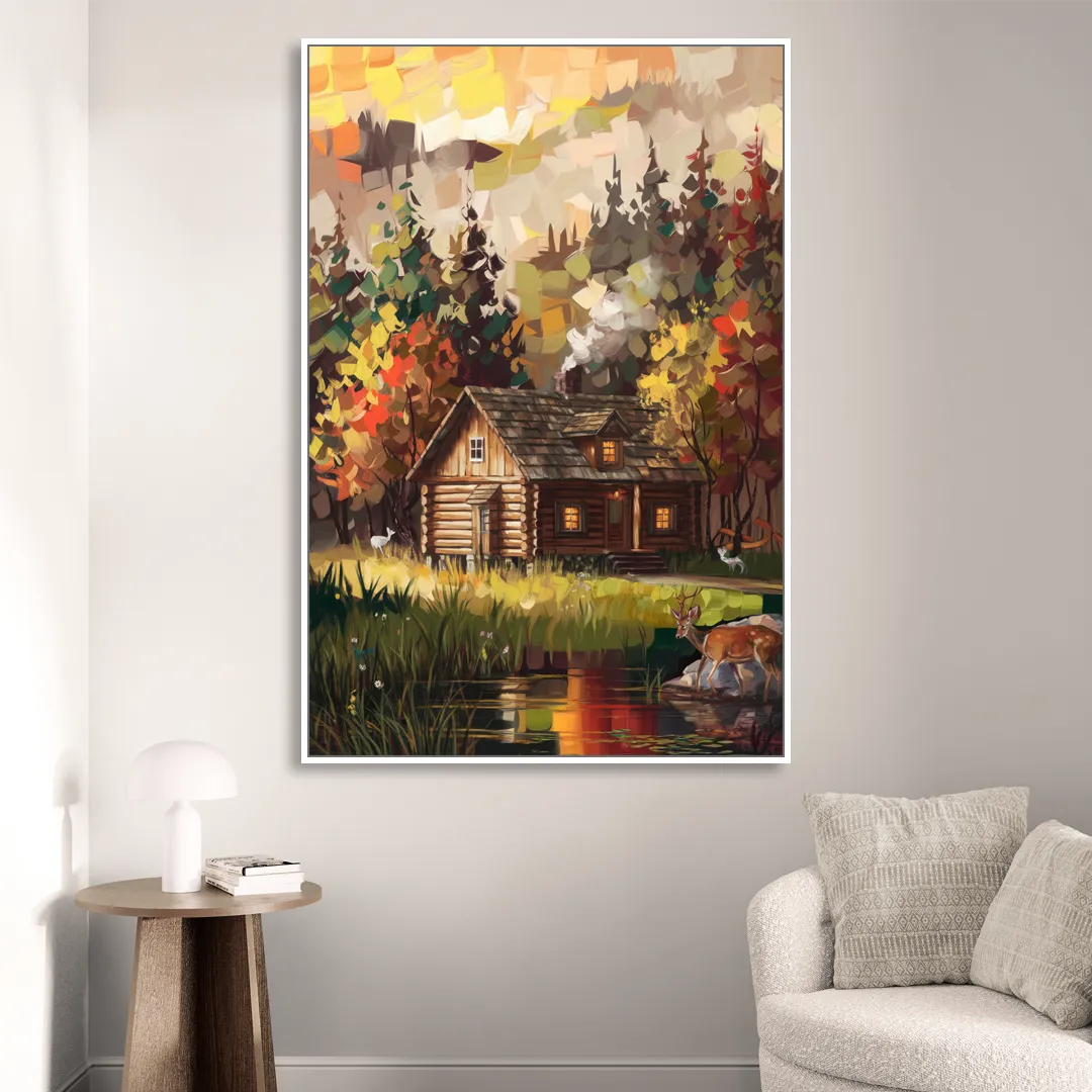 Gatlinburg Cabin in the Woods Rustic Living Room - White Canvas Wall Art