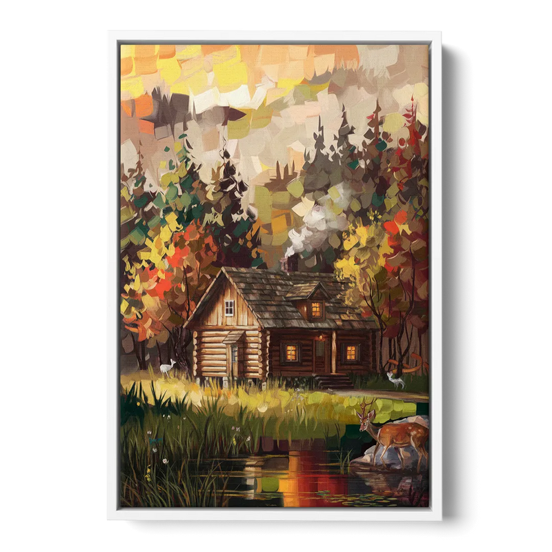 Gatlinburg Cabin in the Woods Rustic Front - White Canvas Wall Art