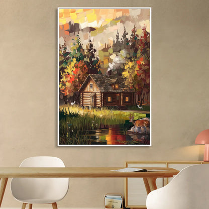 Gatlinburg Cabin in the Woods Rustic Sitting Room - White Canvas Wall Art