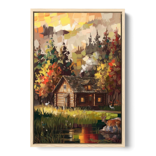 Gatlinburg Cabin in the Woods Rustic - Oak Framed Canvas Wall Art - Front