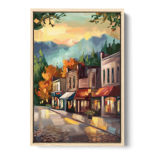 Gatlinburg Downtown Charm - Oak Framed Canvas Wall Art - Front