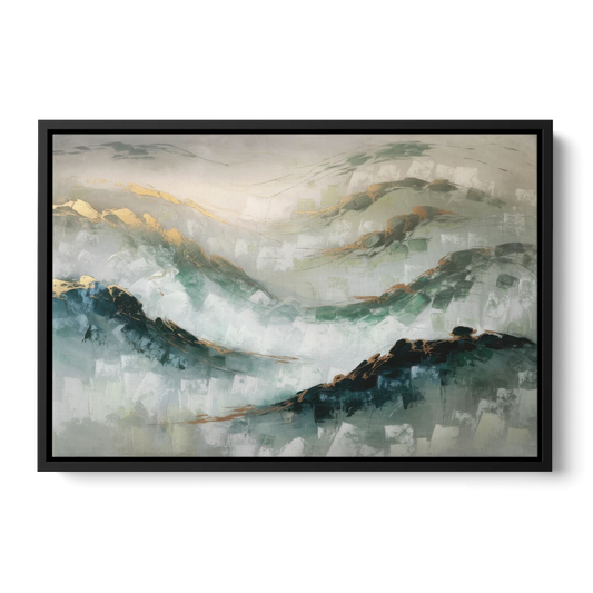 Gatlinburg Misty Mountain Gray Landscape - Black Framed Canvas Wall Art - Front