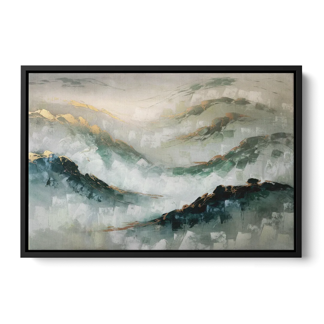 Gatlinburg Misty Mountain Gray Landscape Front - Black Canvas Wall Art