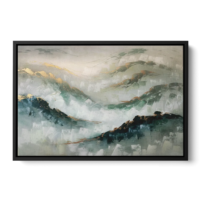 Gatlinburg Misty Mountain Gray Landscape Front - Black Canvas Wall Art