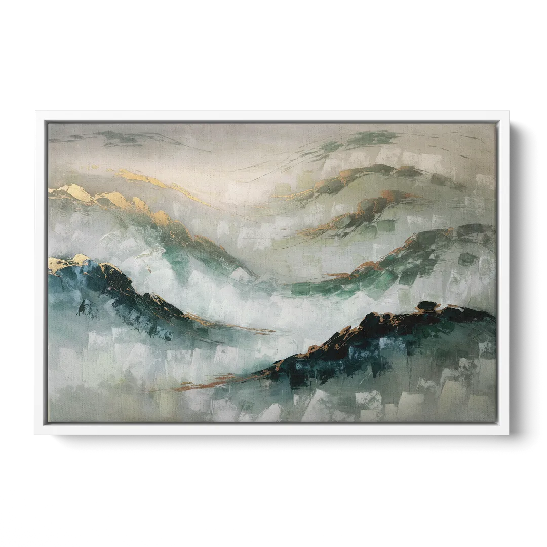 Gatlinburg Misty Mountain Gray Landscape Front - White Canvas Wall Art