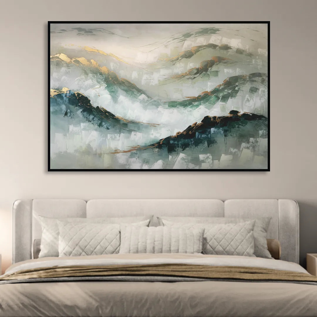 Gatlinburg Misty Mountain Gray Landscape Sitting Room - Black Canvas Wall Art