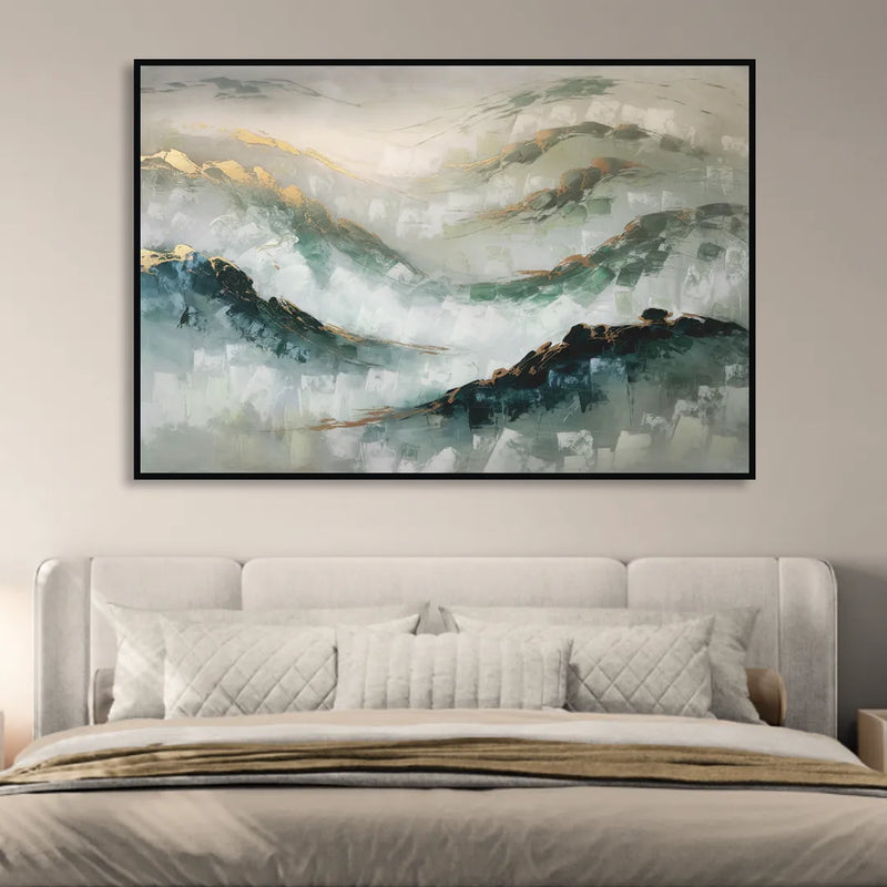 Gatlinburg Misty Mountain Gray Landscape Sitting Room - Black Canvas Wall Art