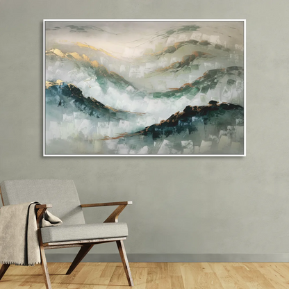 Gatlinburg Misty Mountain Gray Landscape Sitting Room - White Canvas Wall Art