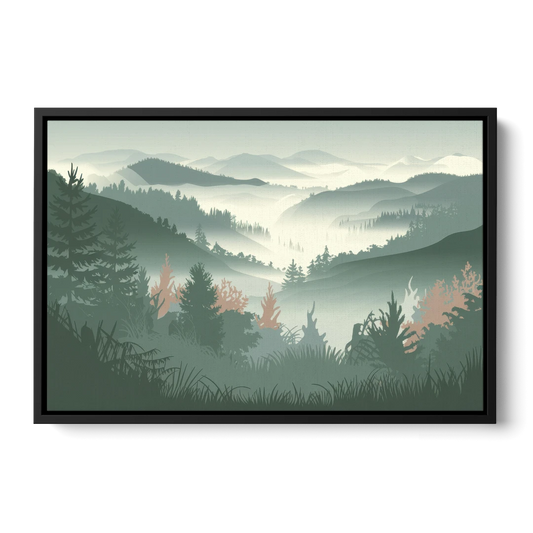 Gatlinburg Misty Mountain Landscape - Black Framed Canvas Wall Art - Front
