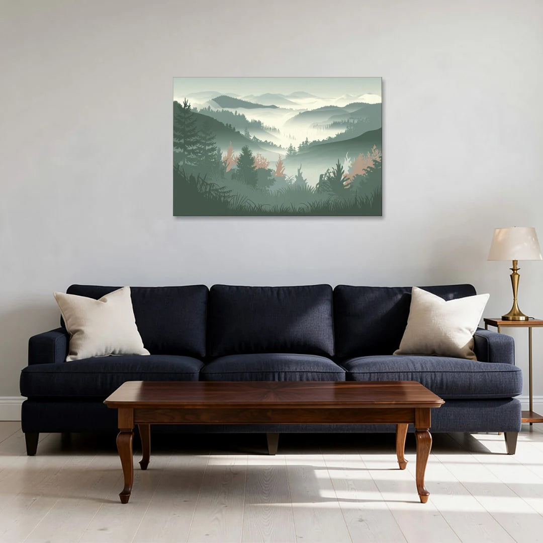 Gatlinburg Misty Mountain Landscape - Canvas Wall Art - Sofa - 36x24