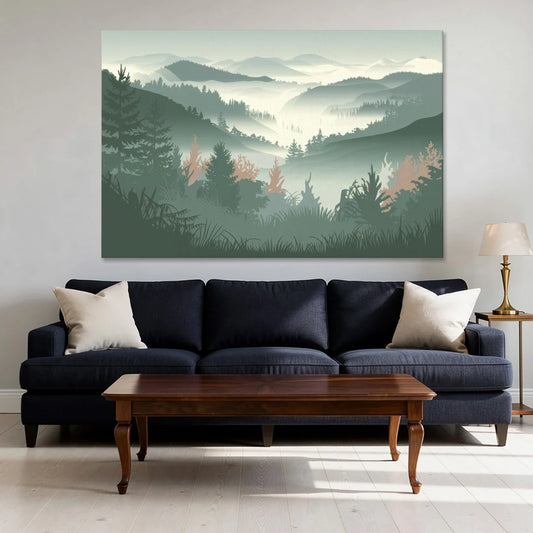 Gatlinburg Misty Mountain Landscape - Canvas Wall Art - Sofa - 60x40