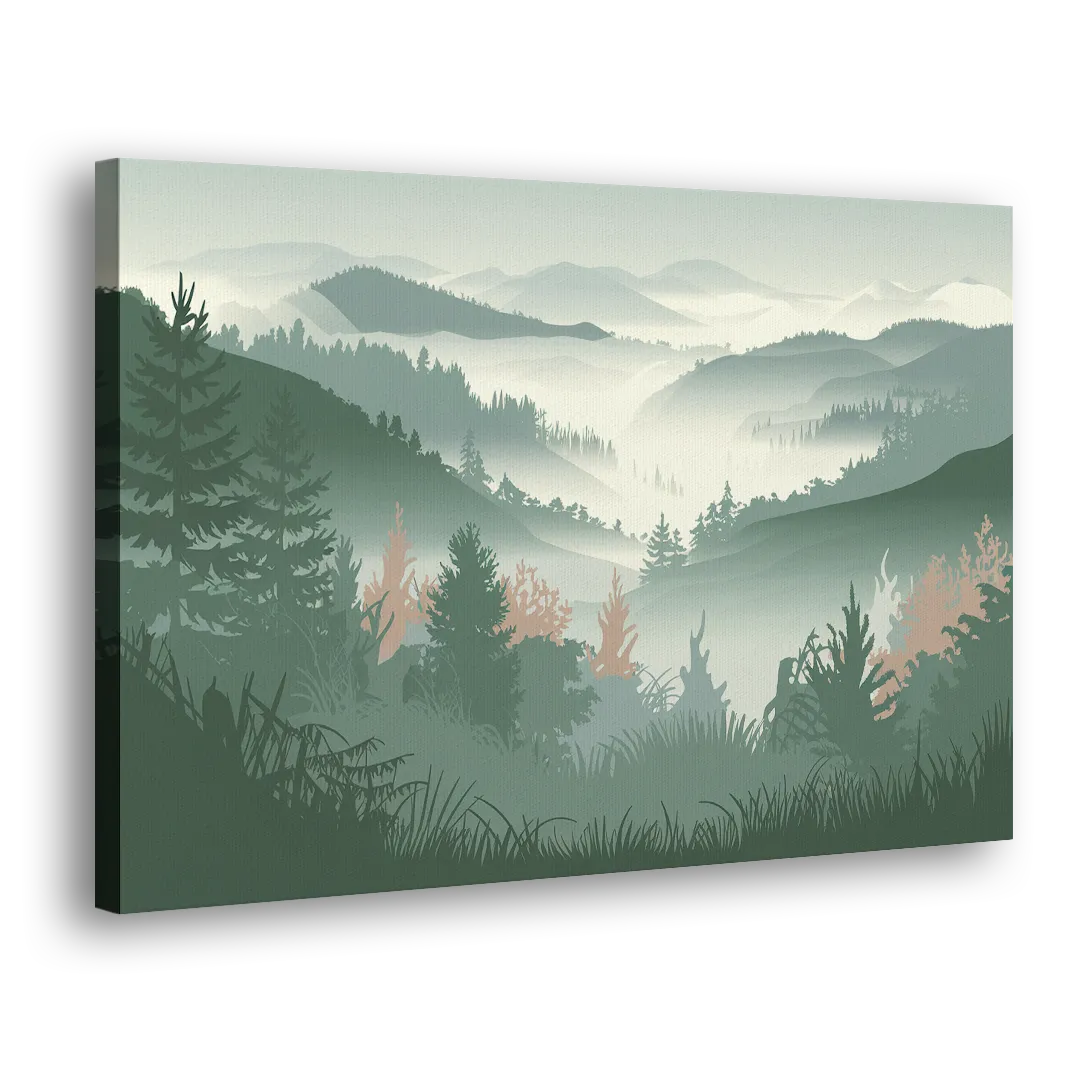 Gatlinburg Misty Mountain Landscape Side - Canvas Wall Art