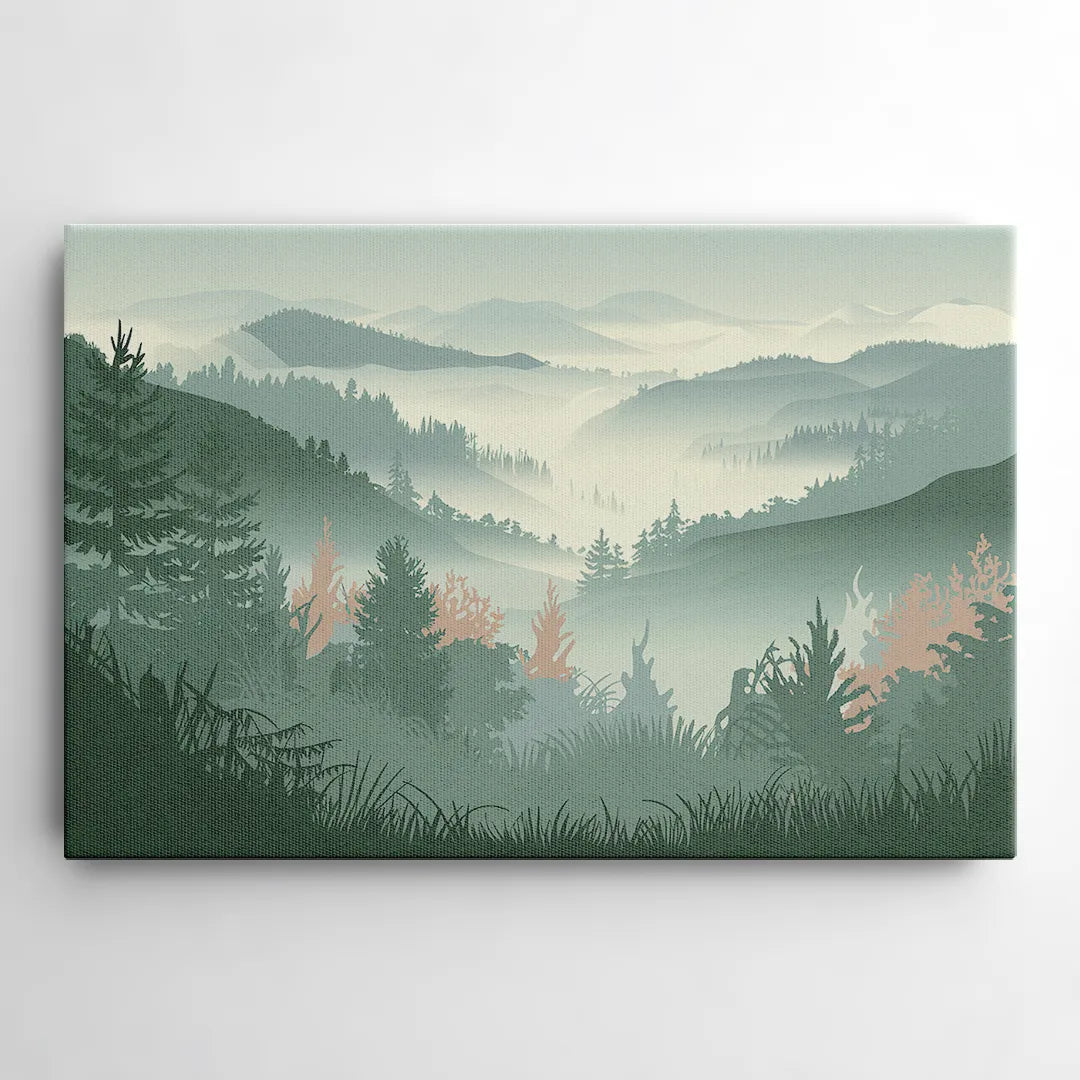 Gatlinburg Misty Mountain Landscape - Canvas Wall Art