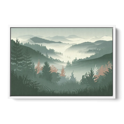 Gatlinburg Misty Mountain Landscape Front - White Canvas Wall Art