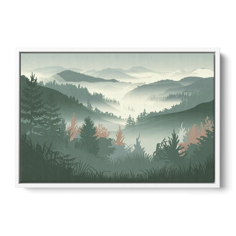 Gatlinburg Misty Mountain Landscape Front - White Canvas Wall Art