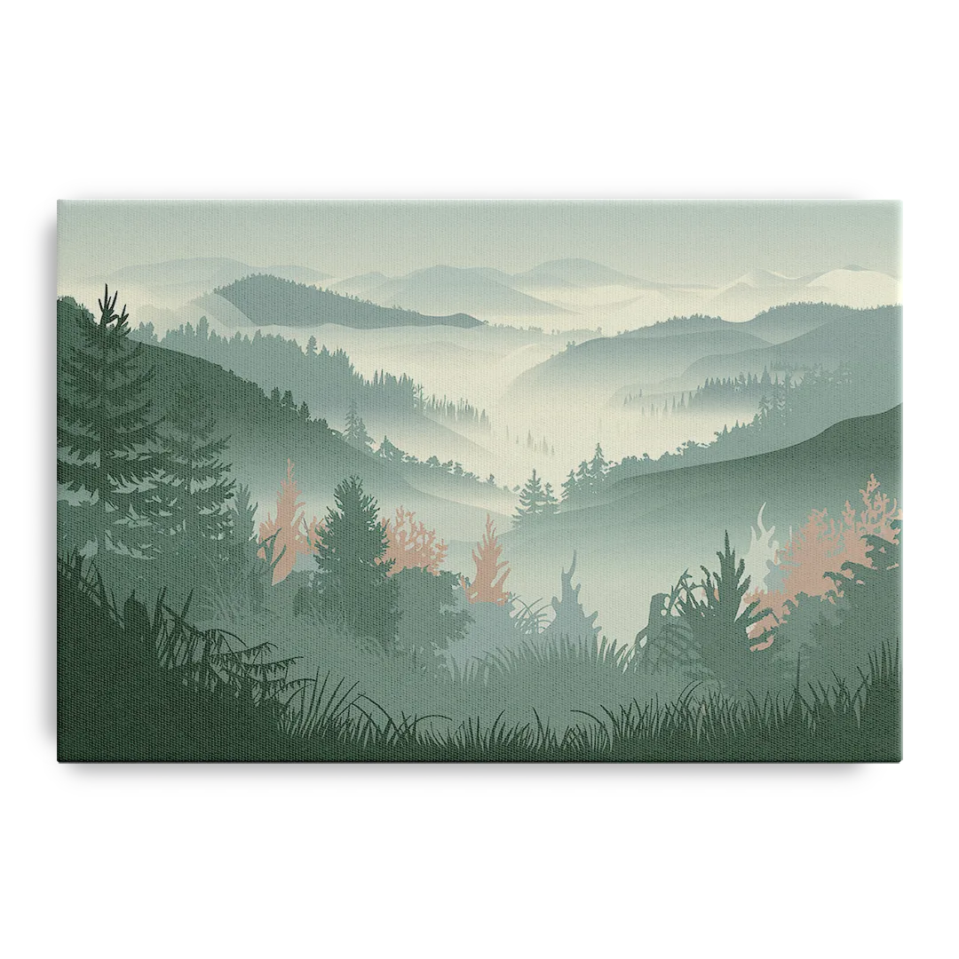 Gatlinburg Misty Mountain Landscape Front - Canvas Wall Art